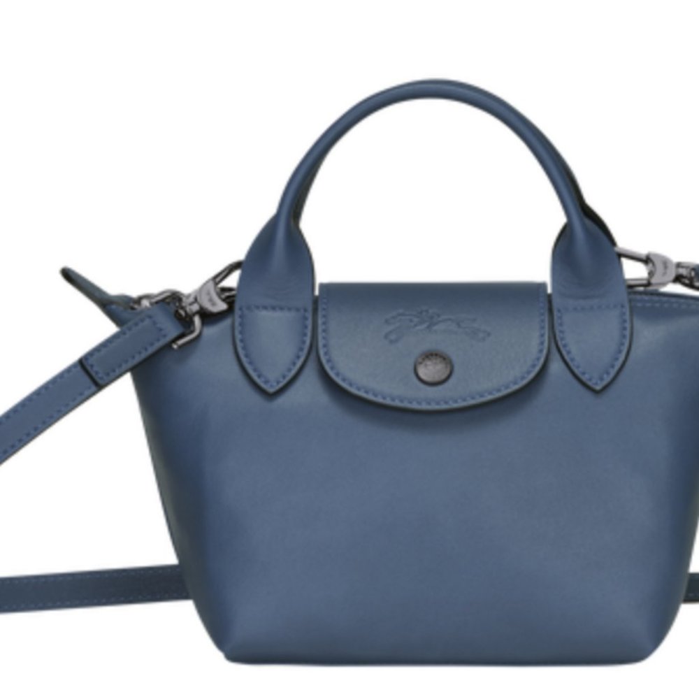 Brand New Longchamp Le Pliage Cuir XS Top Handle Crossbody Navy Blue